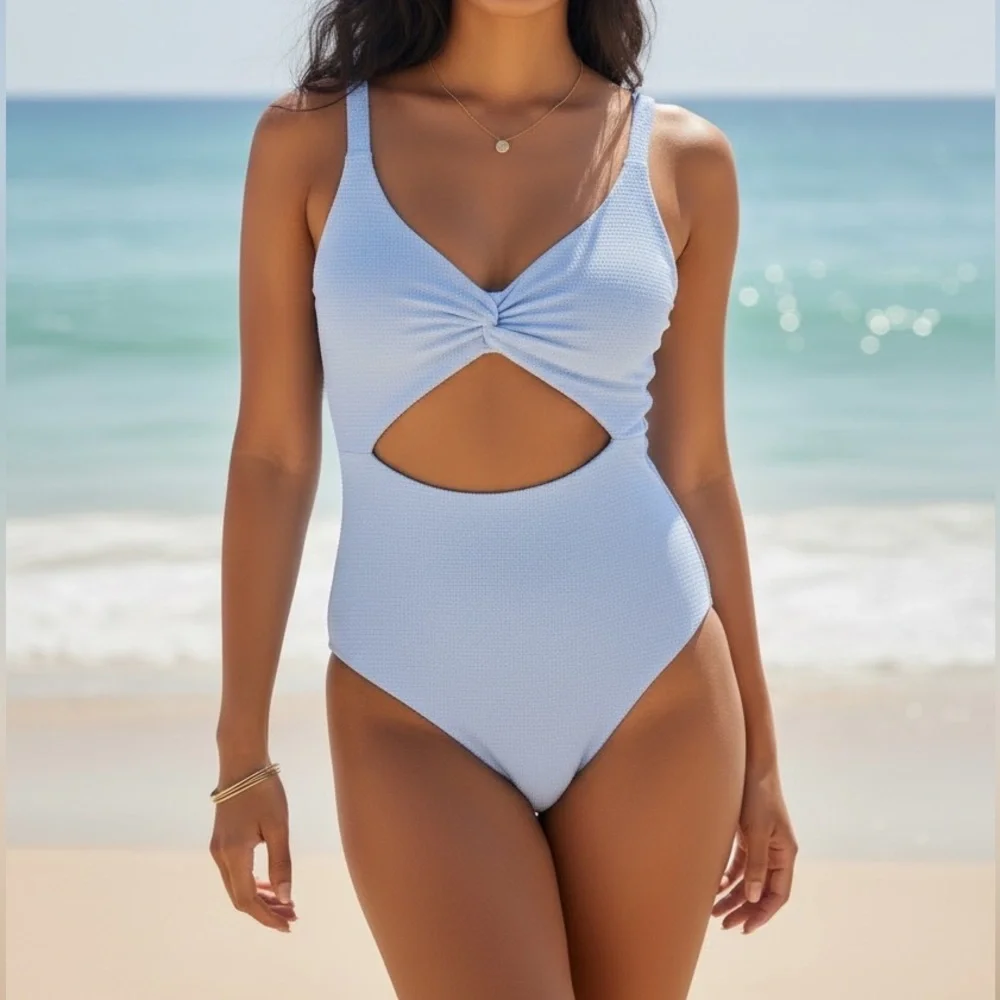 ASOS Ivory Rose Fuller Bust Scrunch Cut Out Swimsuit in Blue Size 34DD NWT